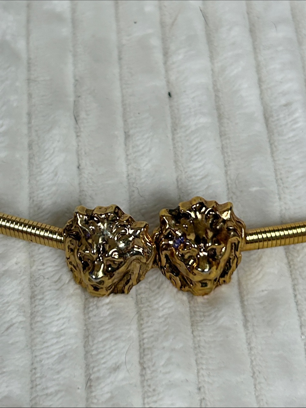 Vtg 80's 90’s Gold Tone Metal Double Lion Heads stretch  Belt M